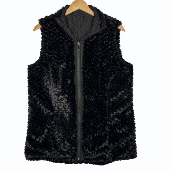 Denim & Co Reversible Zip Front Textured Faux Fur Quilted Vest Size XS Capsule - Picture 6 of 13